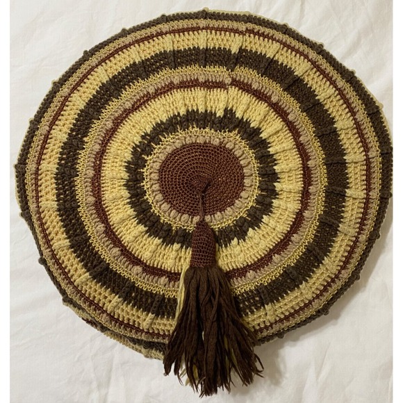 Handmade Other - Crocheted Throw Pillow MCM Browns Beige Vtg 70s Look Round Meditation